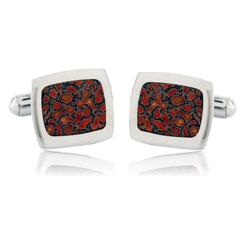 Stainless Steel Polished Dinosaur Bone Inlay Cufflinks