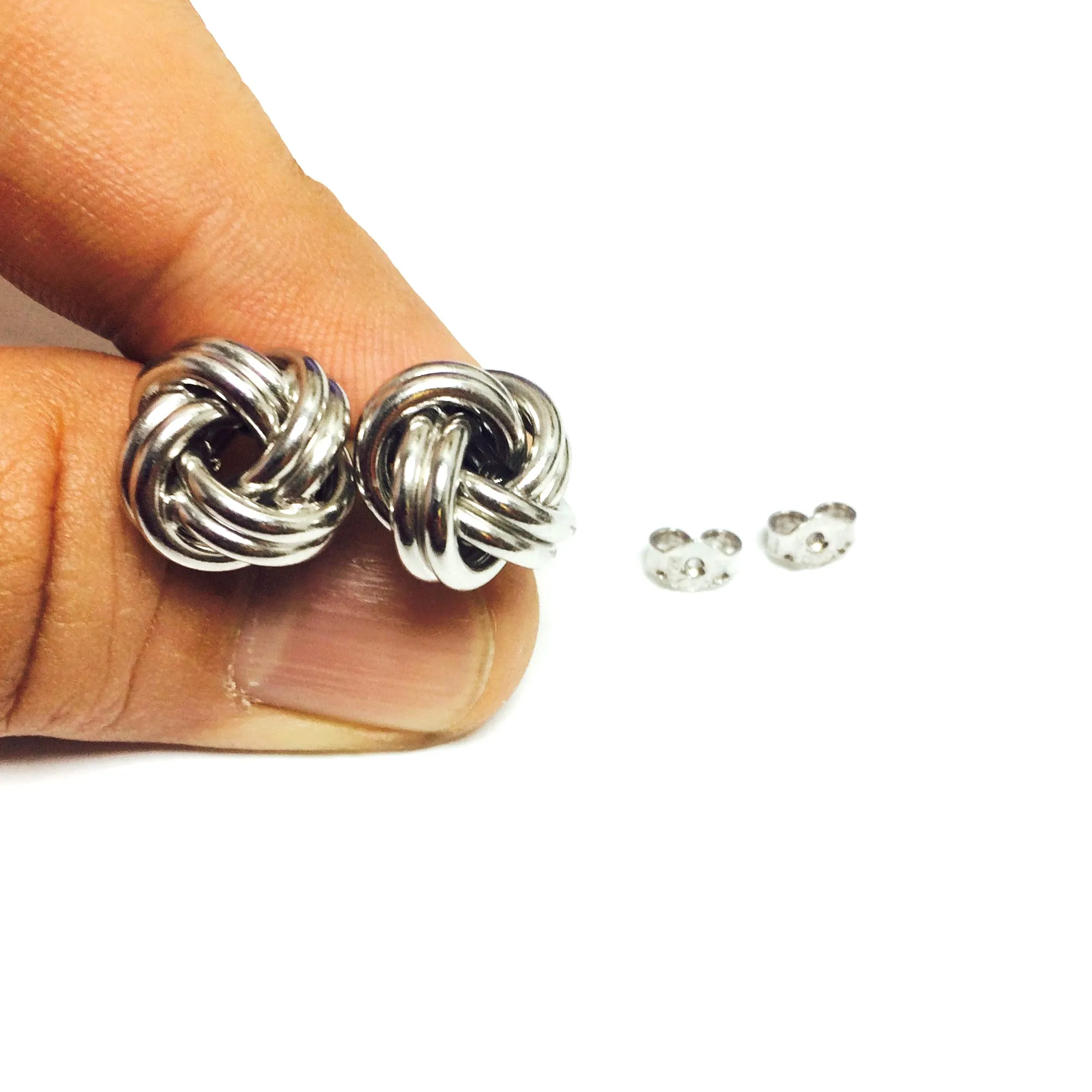 Sterling Silver Rhodium Finish 13mm Shiny Love Knot Stud Earrings