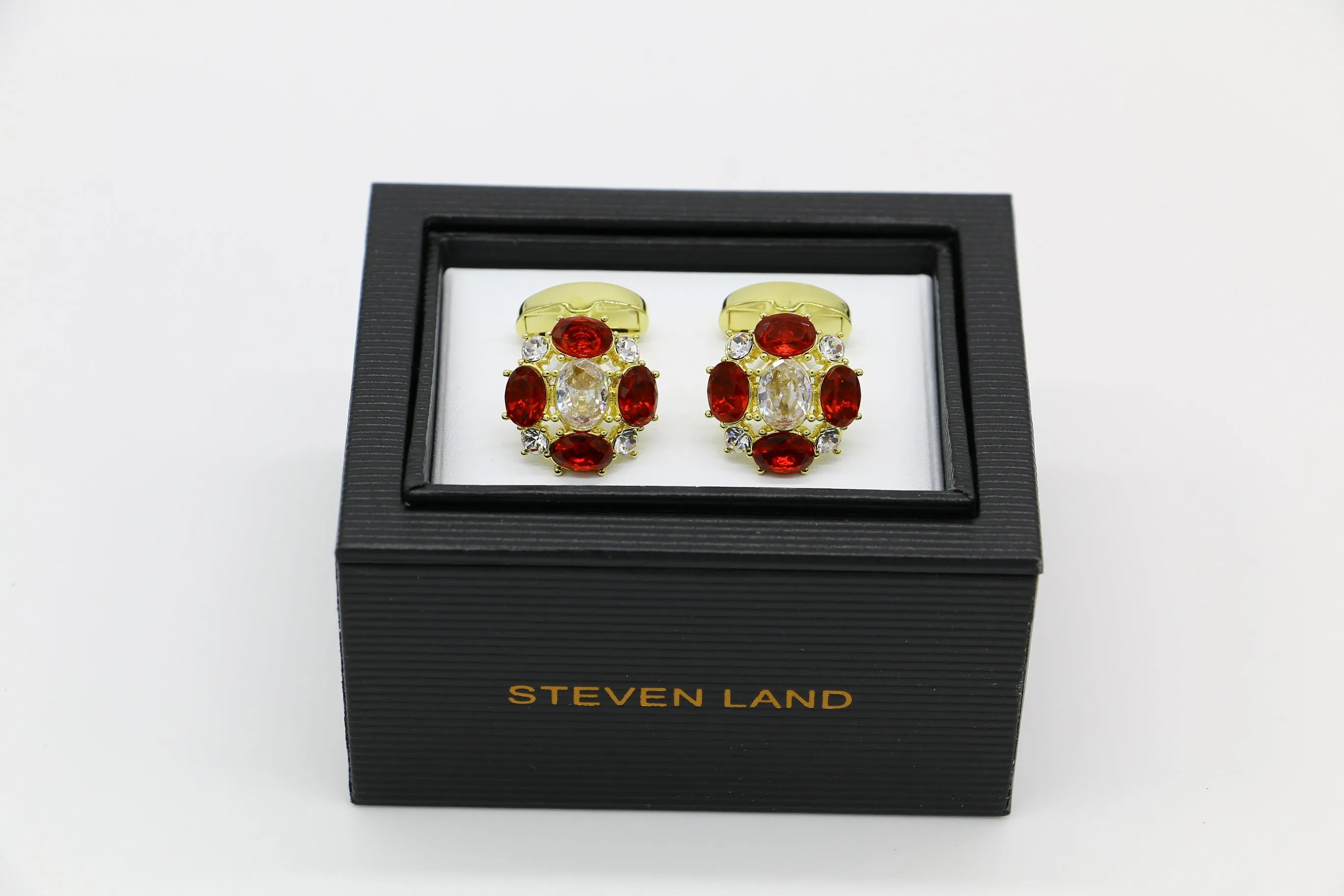 Steven Land Cufflinks Set | Ruby Gemstone & Diamond Cocktail | Color Gold