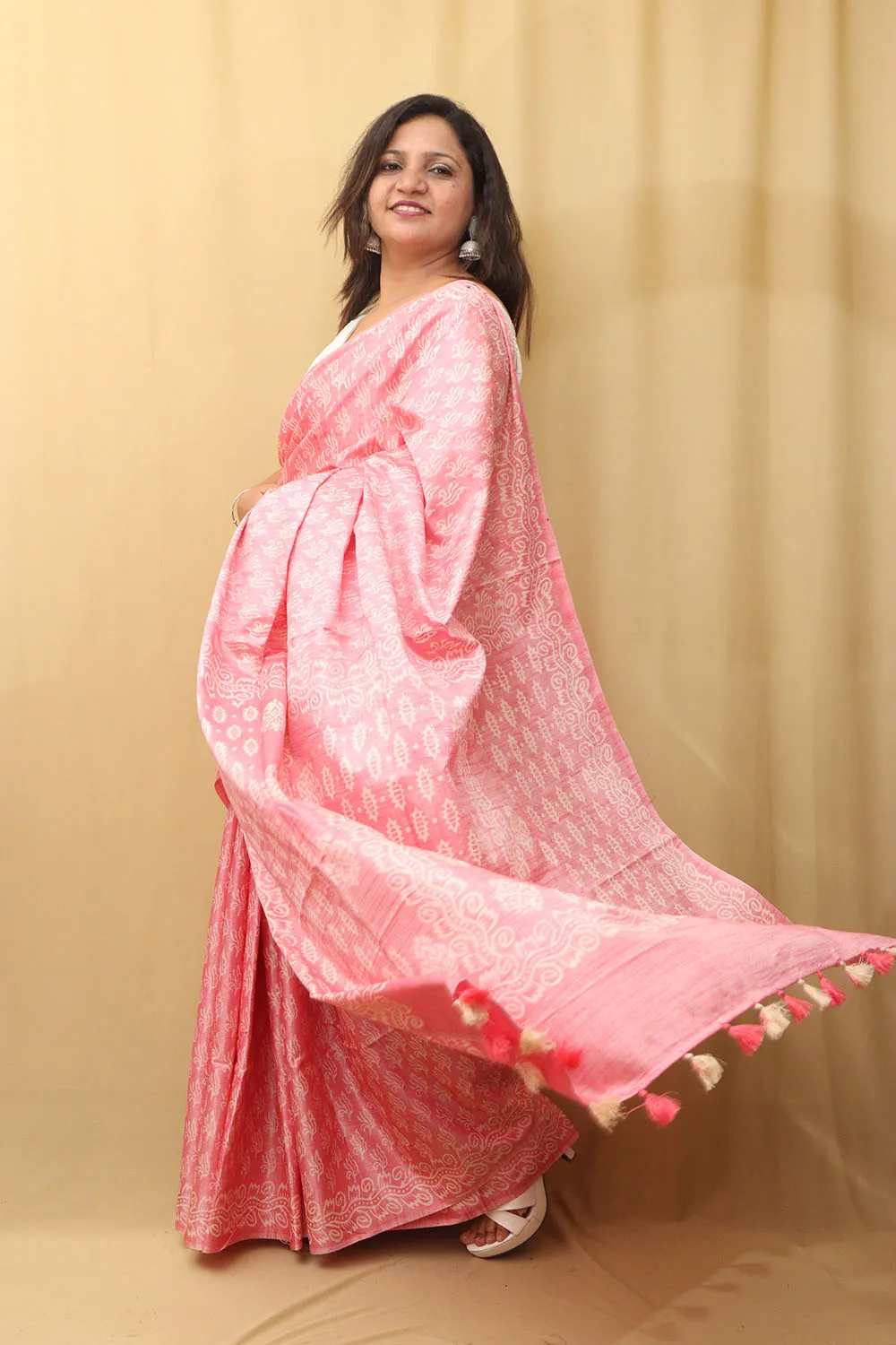 Stunning Pink Bhagalpur Silk Saree - Elegant and Timeless