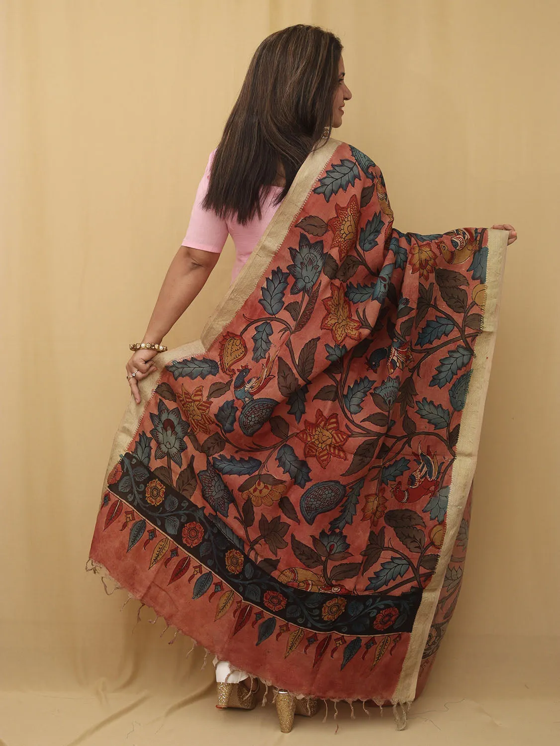 Stunning Red Pen Kalamkari Pure Silk Dupatta - Perfect for Any Occasion!