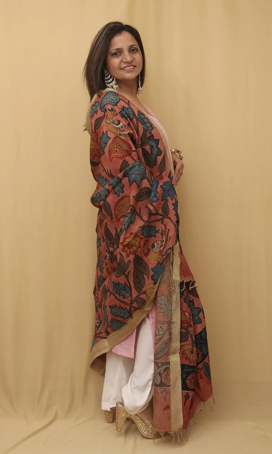 Stunning Red Pen Kalamkari Pure Silk Dupatta - Perfect for Any Occasion!