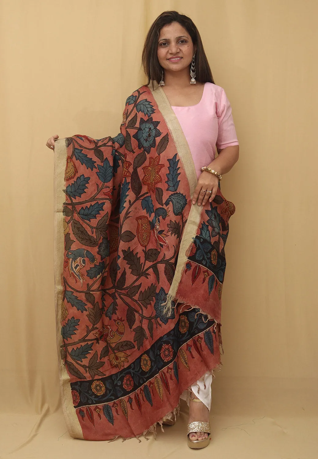 Stunning Red Pen Kalamkari Pure Silk Dupatta - Perfect for Any Occasion!