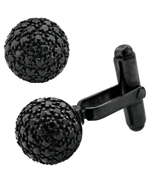 Sutton Ruthenium Plated Sterling Silver Black Cubic Zirconia Orb Cufflinks