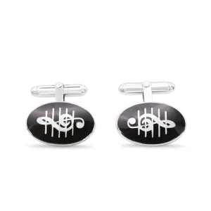 T-Bar Treble Clef Black Cufflinks - Sterling Silver