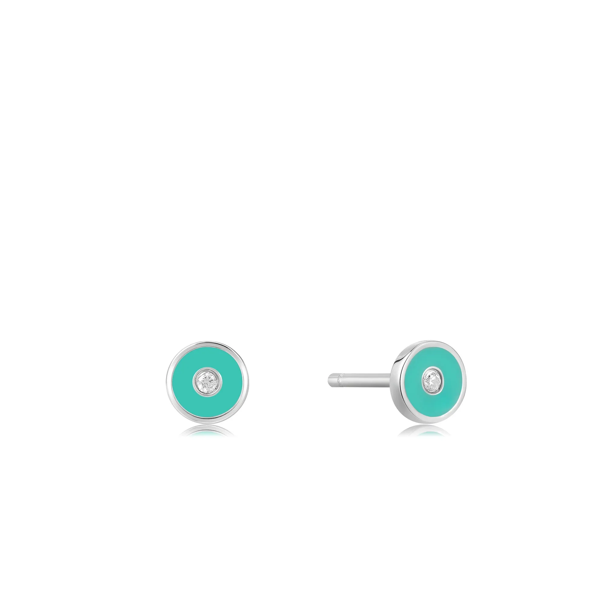 Teal Enamel Disc Silver Stud Earrings