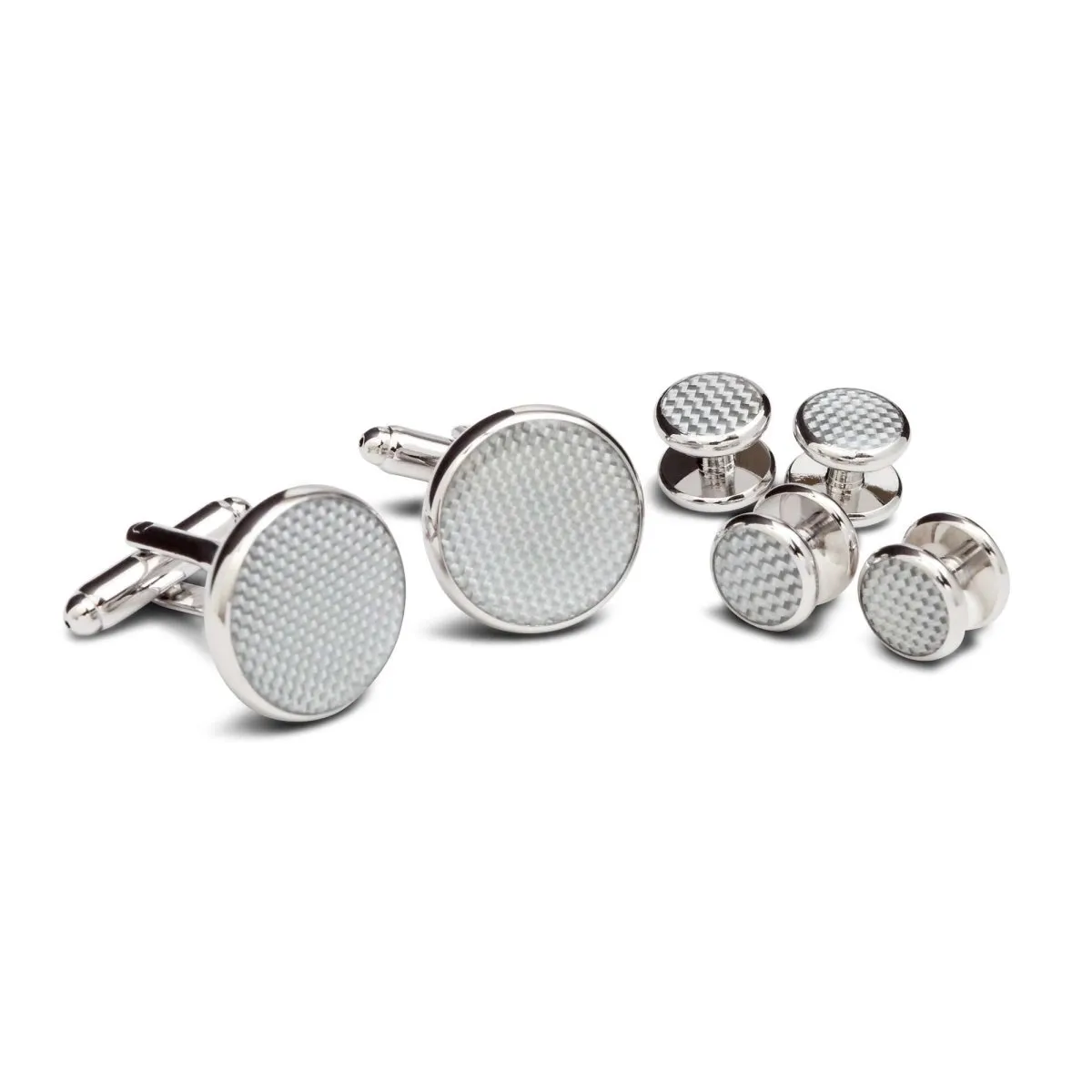 Textured Silver Metal Cufflinks and Studs