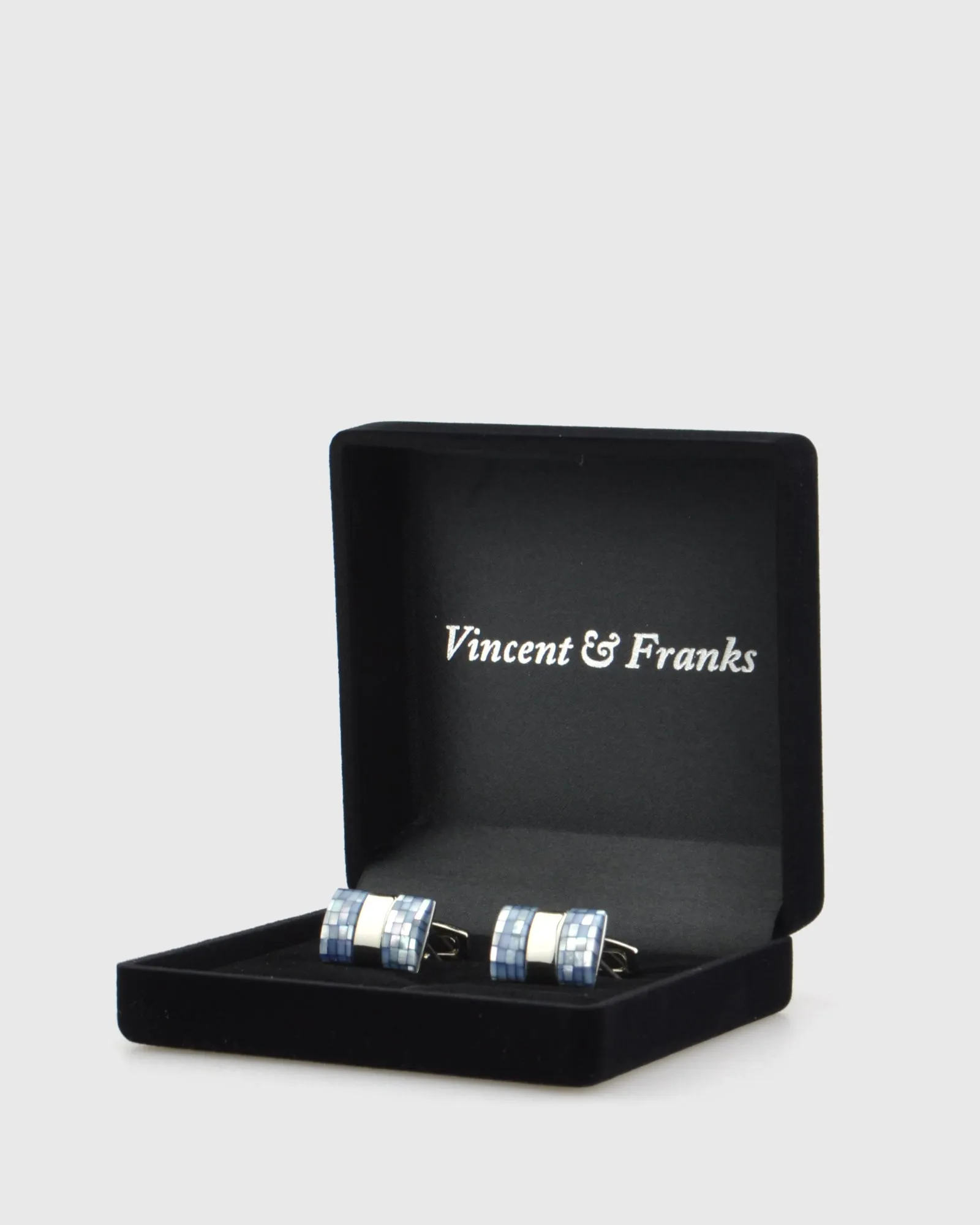 VINCENT & FRANKS VF23026 BLUE MOSAIC MOP CUFFLINKS