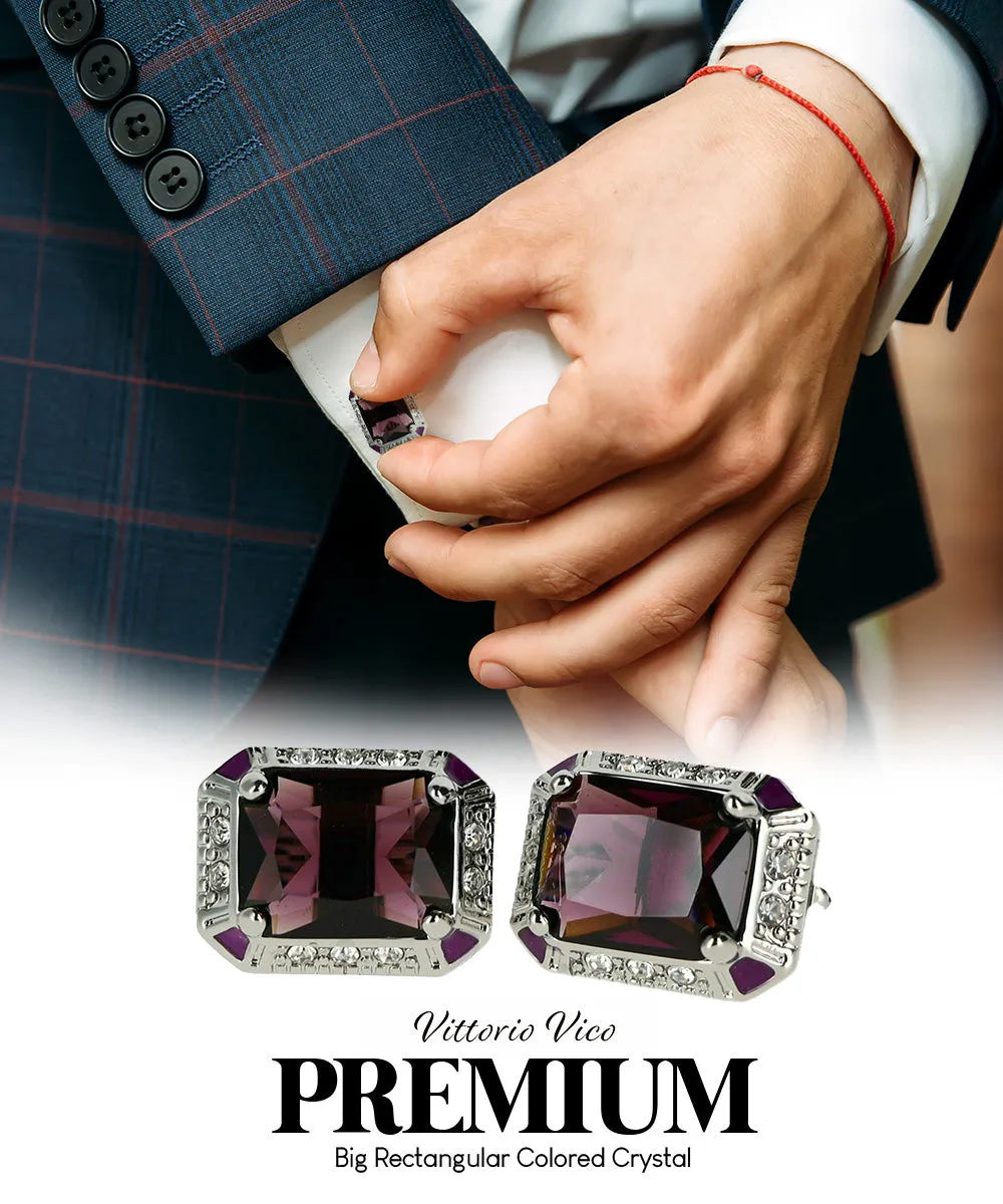 Vittorio Vico Large Big Rectangular Crystal Colorstone Cufflinks: CL73XX Series