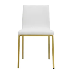 White Leather Guest Chair with Brushed Gold Stainless Legs (Set of Two)