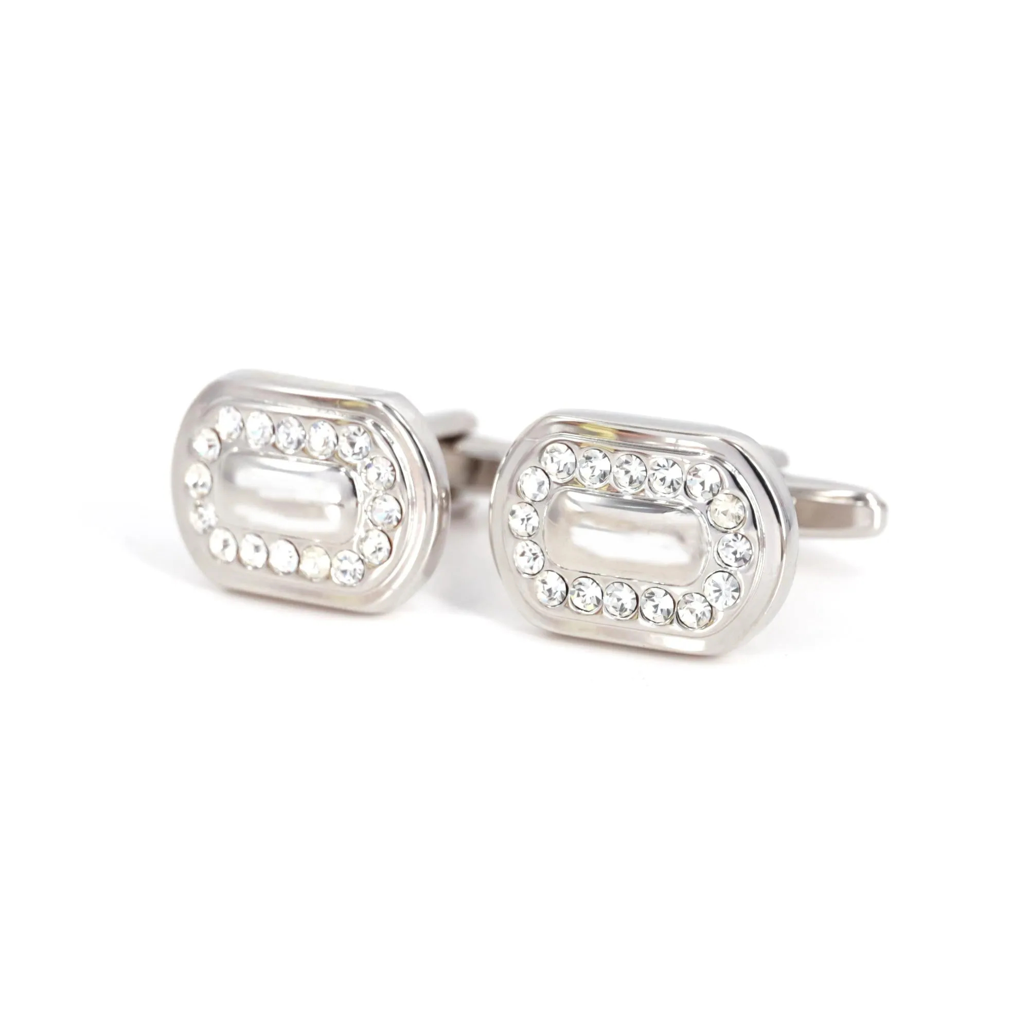 White Oval Crystal Cufflinks