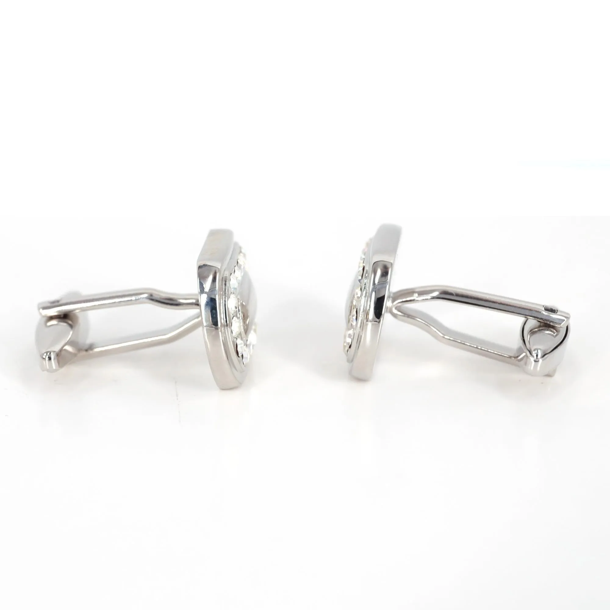 White Oval Crystal Cufflinks