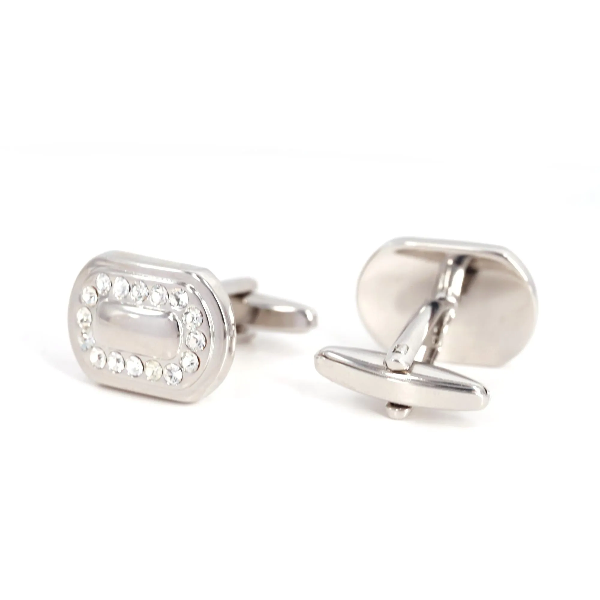 White Oval Crystal Cufflinks