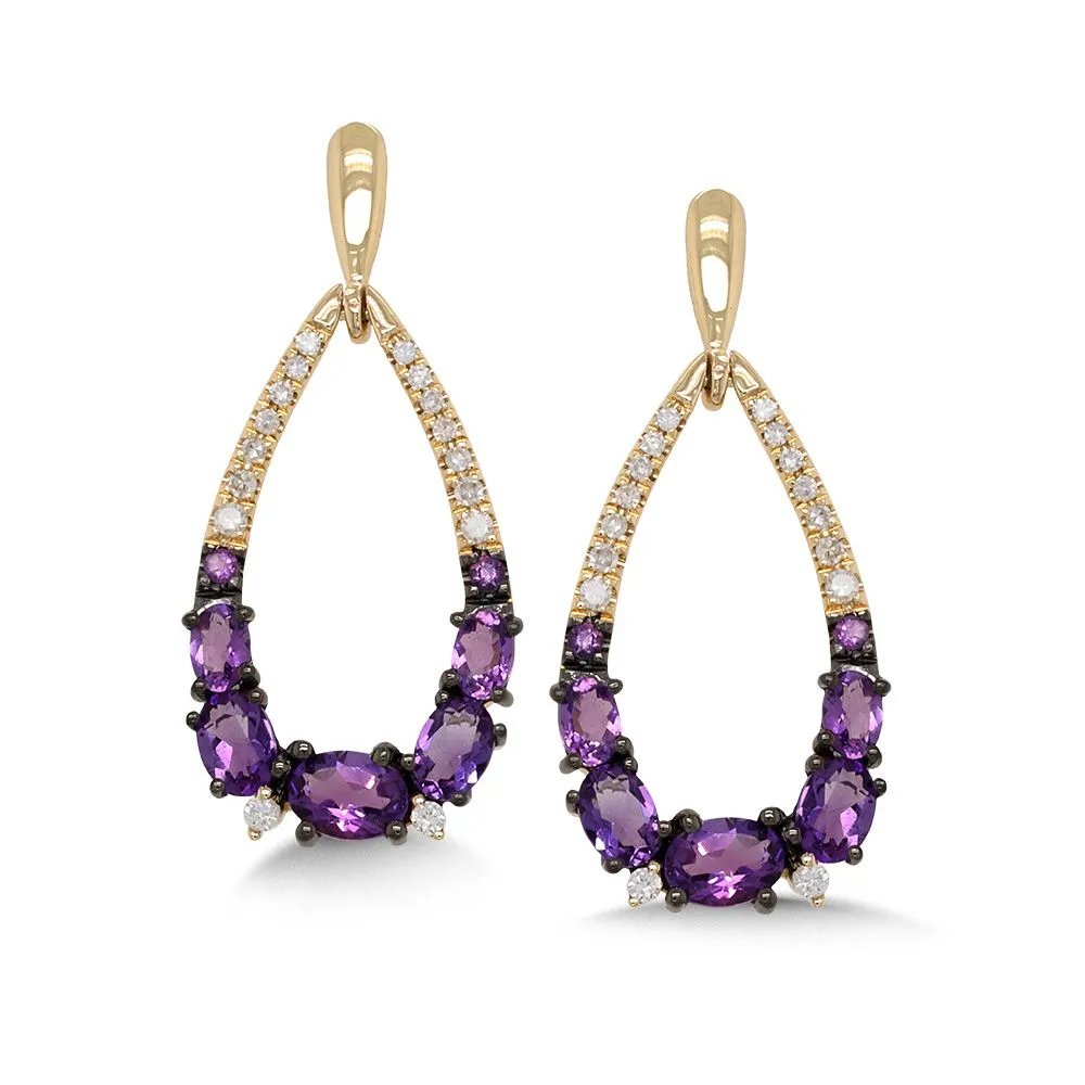 Yellow Gold Amethyst Drop Earrings